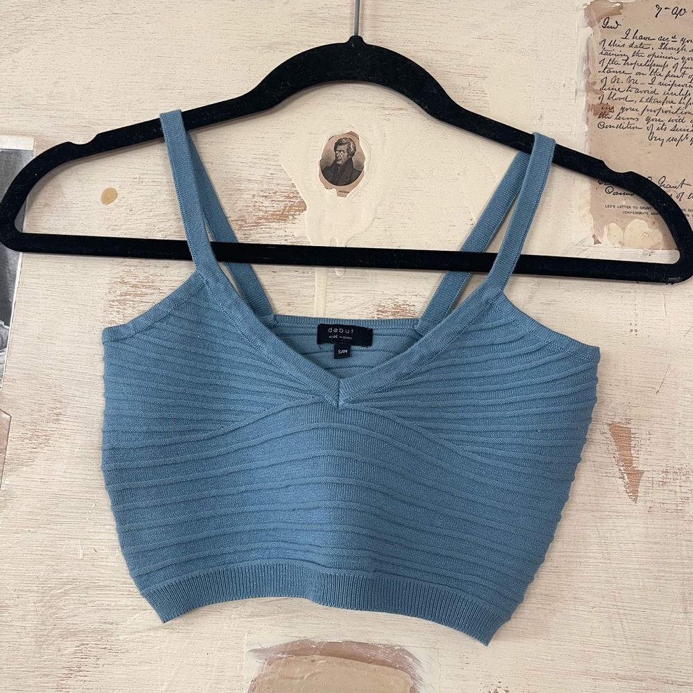 Blue Ribbed Knit‎ Crop Top - Picture 3 of 3